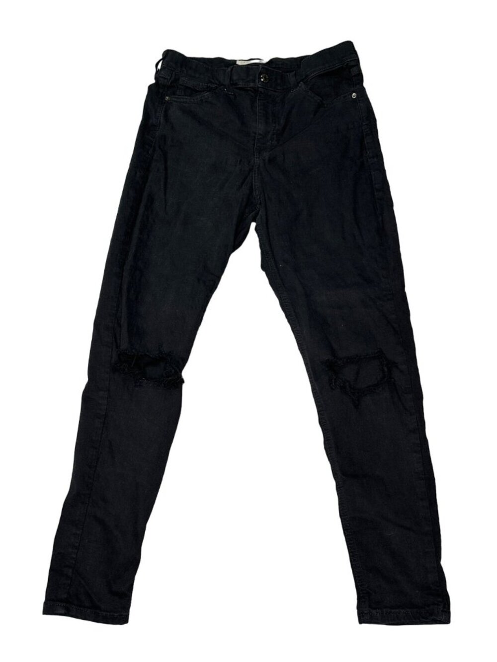 Topshop Jamie Jeans Womens W30 Black High Rise Skinny Distressed Knee Stretch